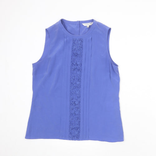 L.K. Bennett Womens Blue Silk Basic Blouse Size 12 Round Neck - Pleat Front Detail