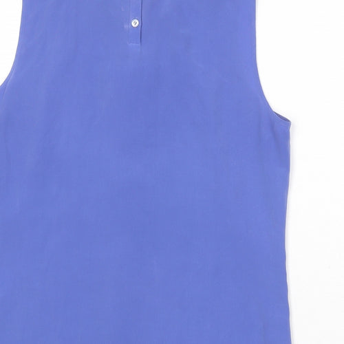 L.K. Bennett Womens Blue Silk Basic Blouse Size 12 Round Neck - Pleat Front Detail
