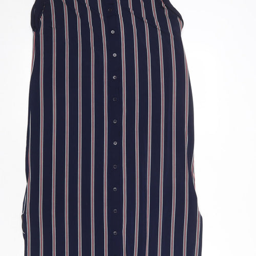 Oasis Womens Blue Striped Polyester Tank Dress Size XS Collared Button