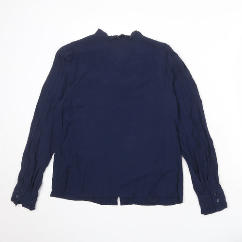 Marks and Spencer Womens Blue Viscose Basic Button-Up Size 10 Round Neck