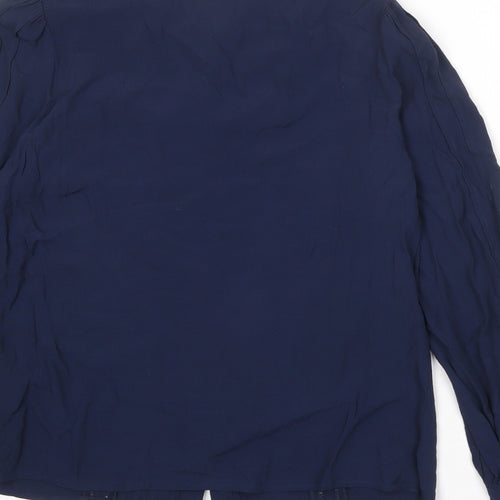 Marks and Spencer Womens Blue Viscose Basic Button-Up Size 10 Round Neck