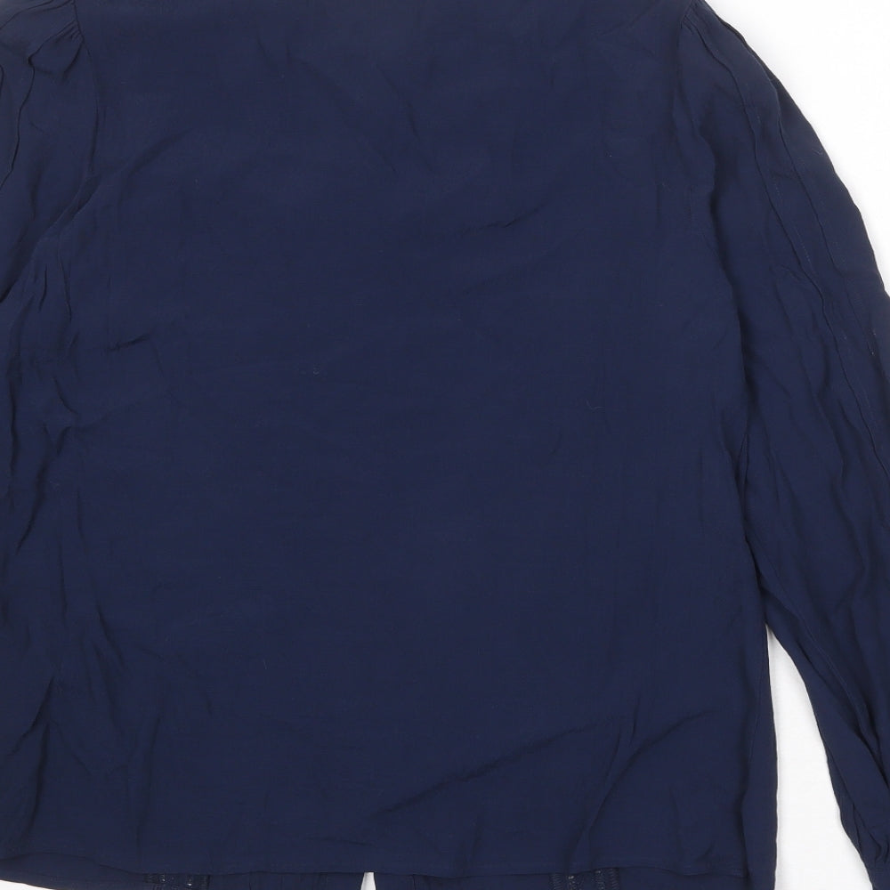Marks and Spencer Womens Blue Viscose Basic Button-Up Size 10 Round Neck