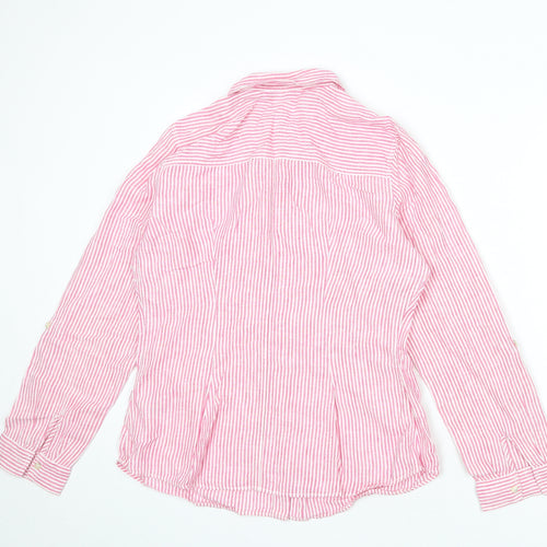 Marks and Spencer Womens Pink Striped Linen Basic Button-Up Size 14 Collared