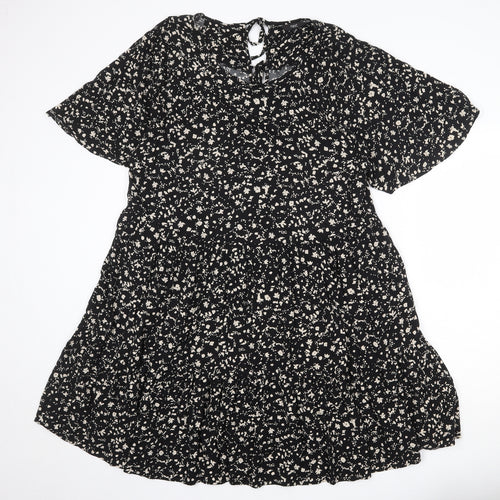 NEXT Womens Black Floral Viscose A-Line Size 18 Round Neck Tie