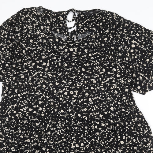 NEXT Womens Black Floral Viscose A-Line Size 18 Round Neck Tie