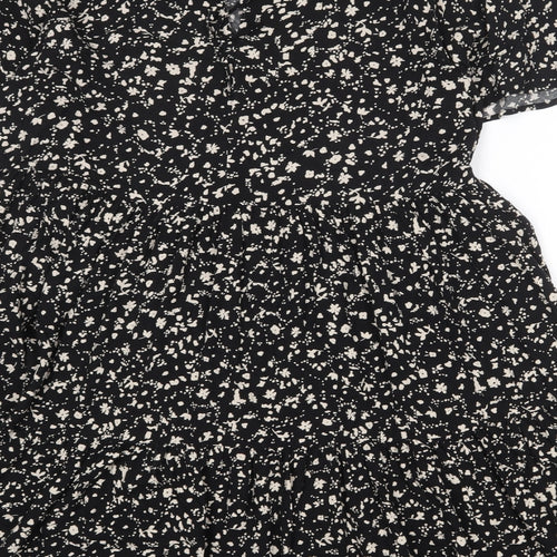 NEXT Womens Black Floral Viscose A-Line Size 18 Round Neck Tie