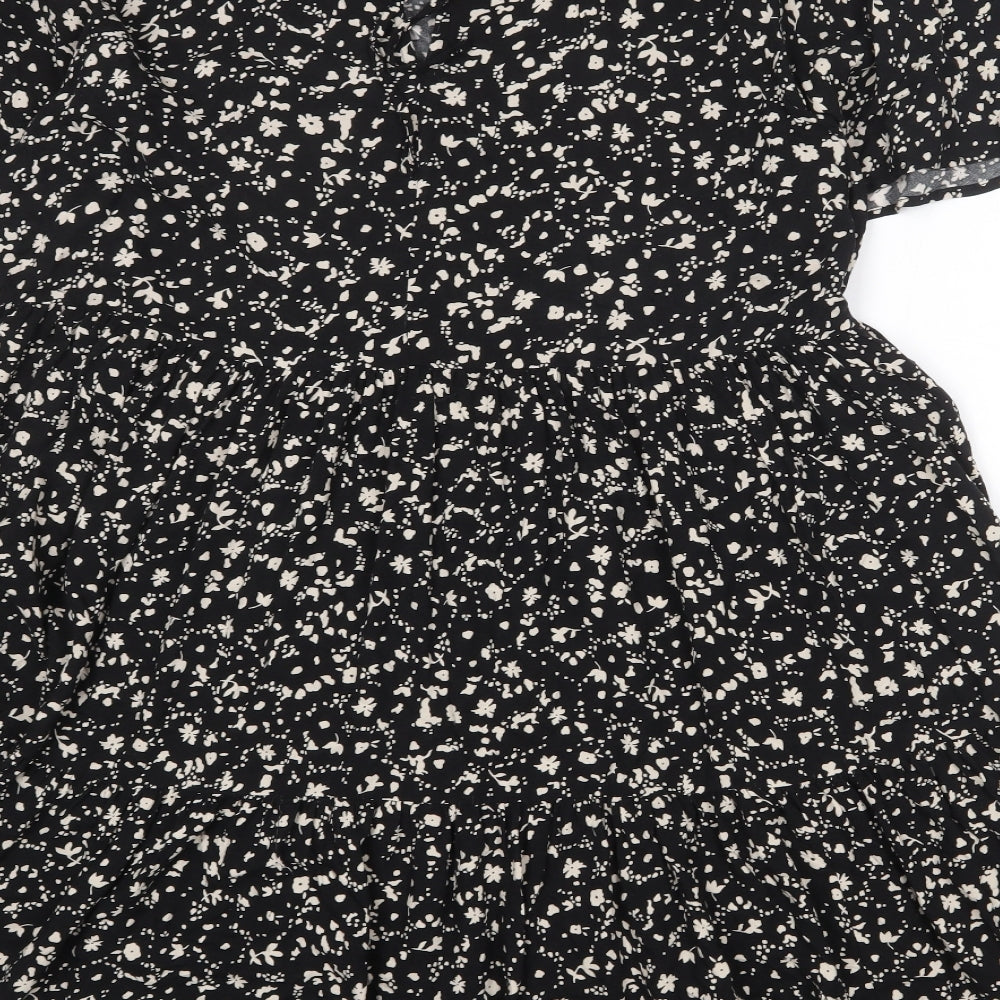 NEXT Womens Black Floral Viscose A-Line Size 18 Round Neck Tie
