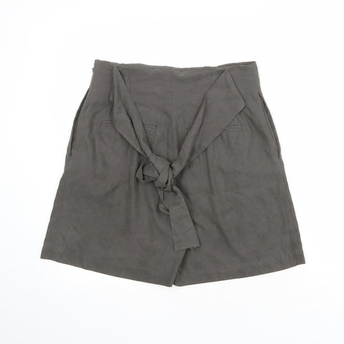 Oliver Bonas Womens Grey Polyester Chino Shorts Size 10 Regular Zip - Belted