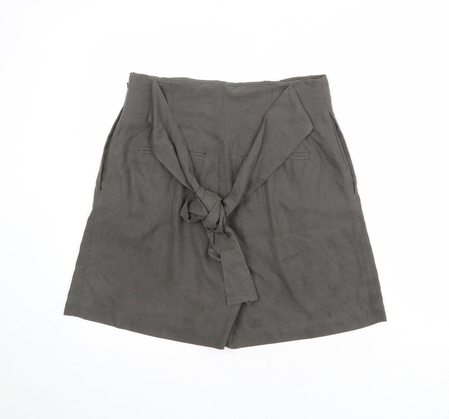 Oliver Bonas Womens Grey Polyester Chino Shorts Size 10 Regular Zip - Belted