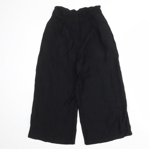 Topshop Womens Black Viscose Cropped Trousers Size 6 Regular Zip