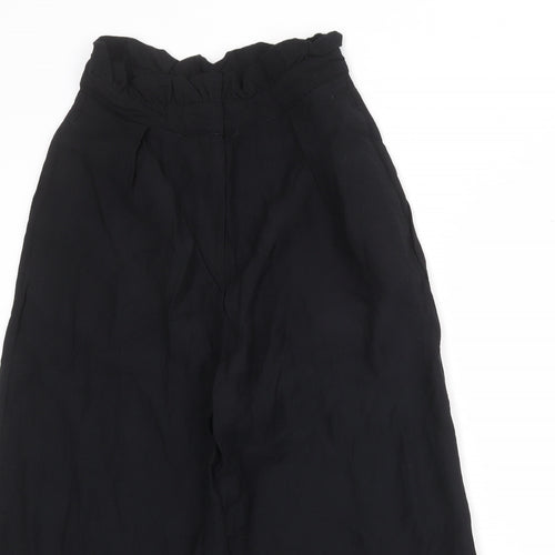 Topshop Womens Black Viscose Cropped Trousers Size 6 Regular Zip