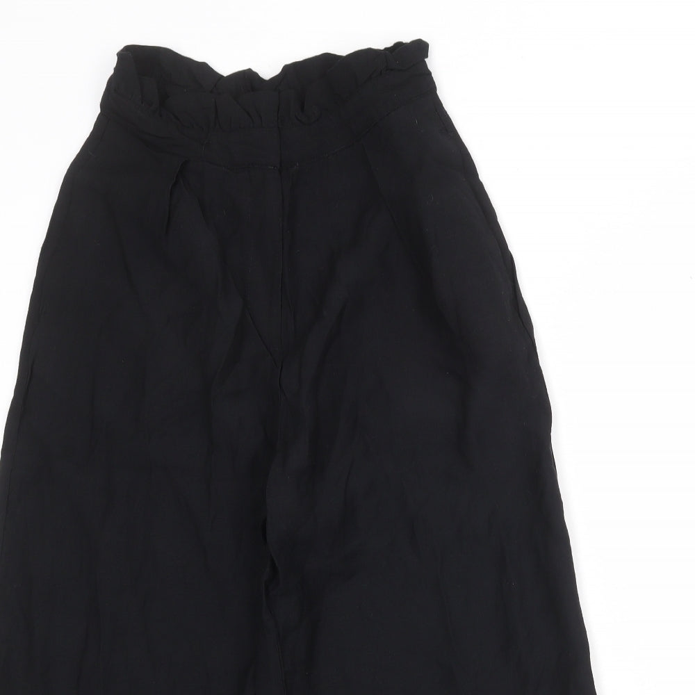 Topshop Womens Black Viscose Cropped Trousers Size 6 Regular Zip