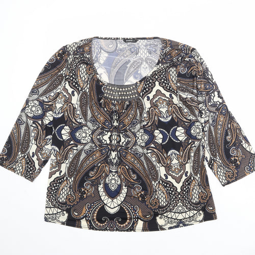Roman Womens Multicoloured Paisley Polyester Basic Blouse Size 18 Scoop Neck - Embellished Neckline