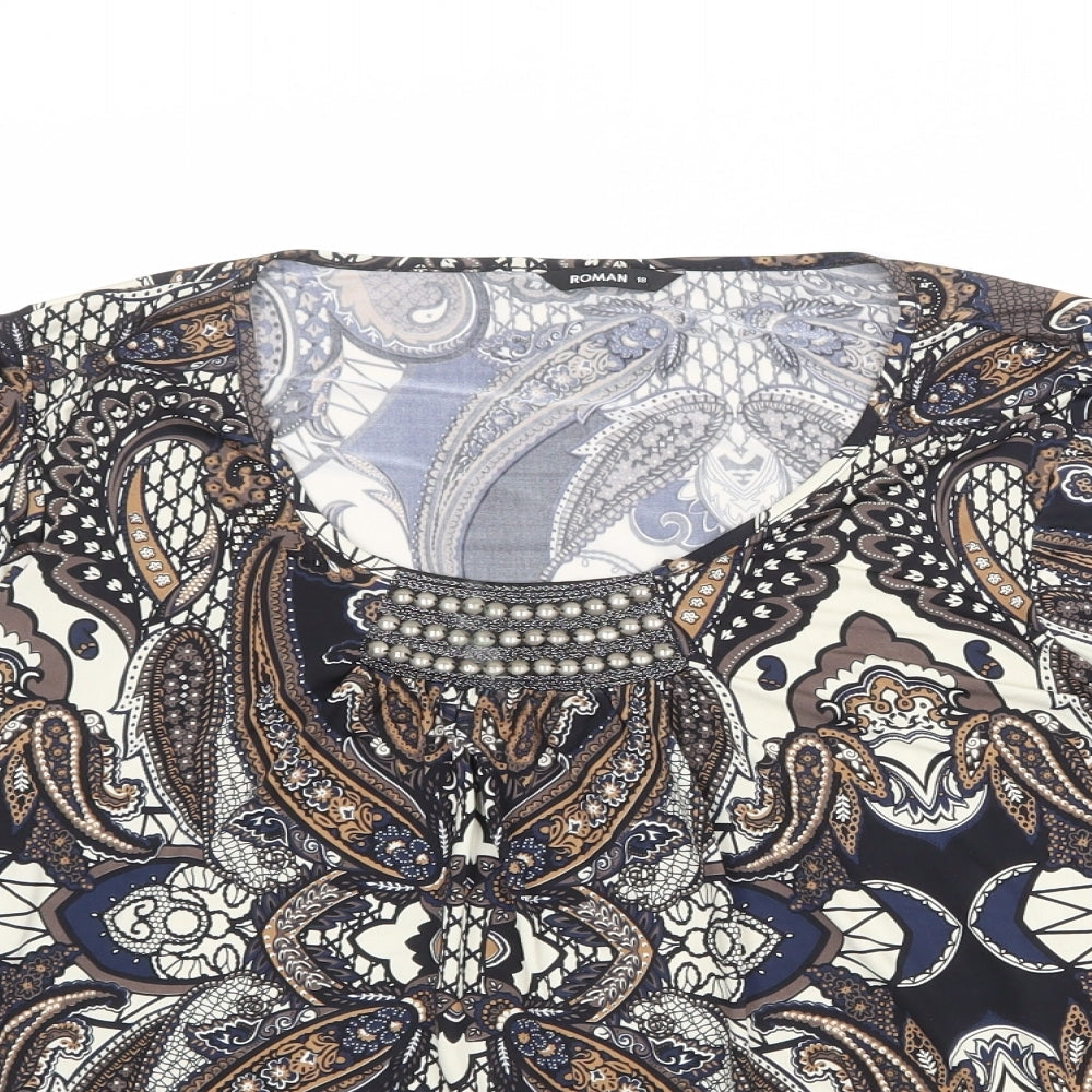 Roman Womens Multicoloured Paisley Polyester Basic Blouse Size 18 Scoop Neck - Embellished Neckline