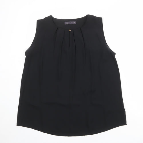 Marks and Spencer Womens Black Polyester Basic Blouse Size 14 Boat Neck - Front Pleat Detail