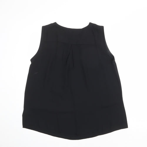 Marks and Spencer Womens Black Polyester Basic Blouse Size 14 Boat Neck - Front Pleat Detail