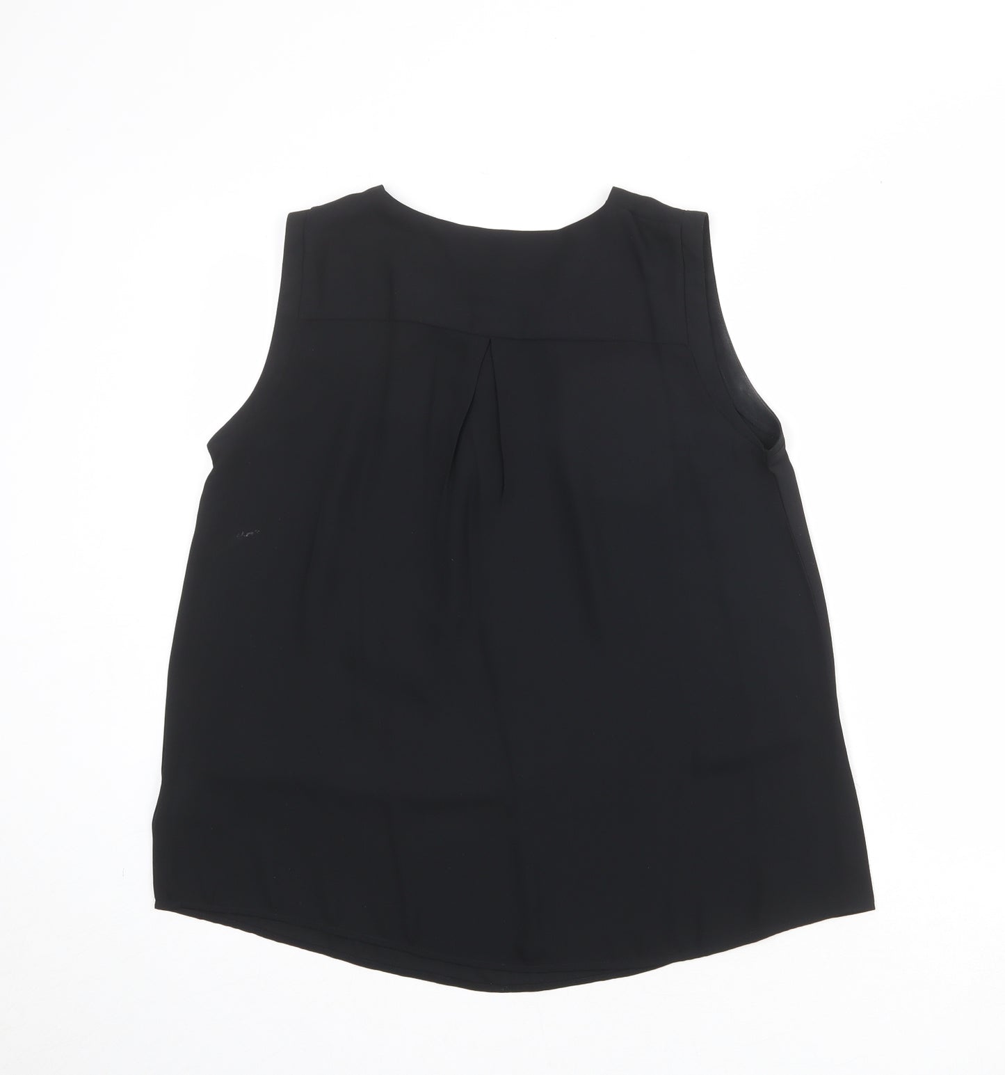 Marks and Spencer Womens Black Polyester Basic Blouse Size 14 Boat Neck - Front Pleat Detail