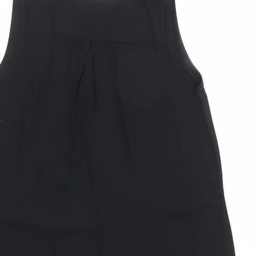 Marks and Spencer Womens Black Polyester Basic Blouse Size 14 Boat Neck - Front Pleat Detail