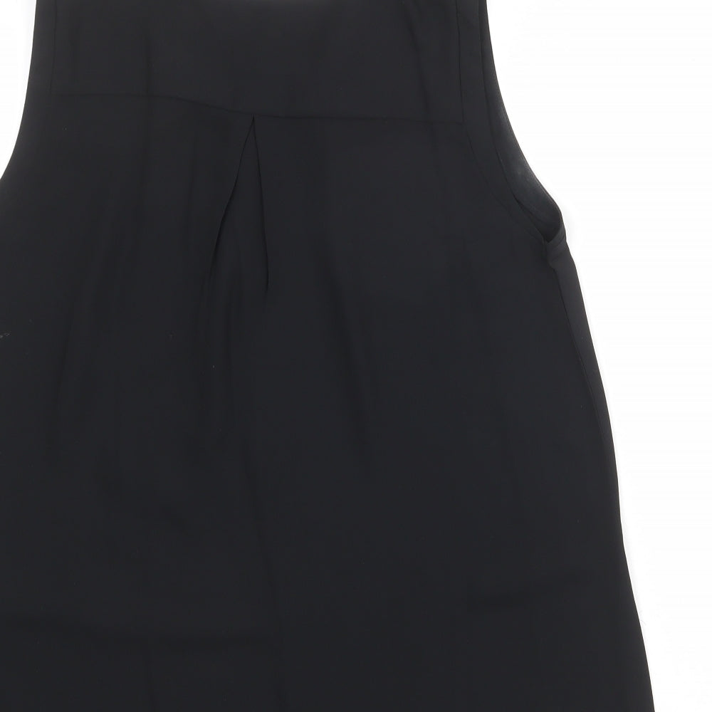 Marks and Spencer Womens Black Polyester Basic Blouse Size 14 Boat Neck - Front Pleat Detail