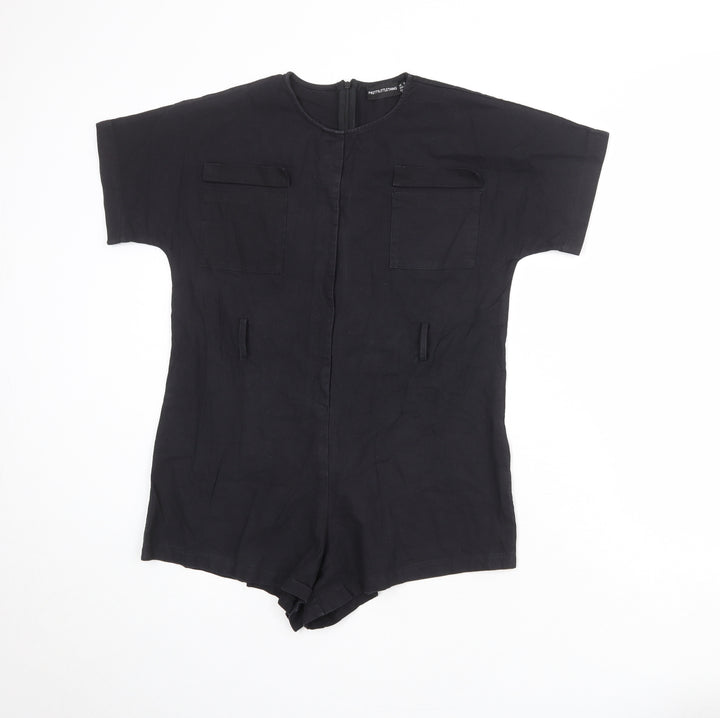PRETTYLITTLETHING Womens Black 100% Cotton Playsuit One-Piece Size 8 Zip