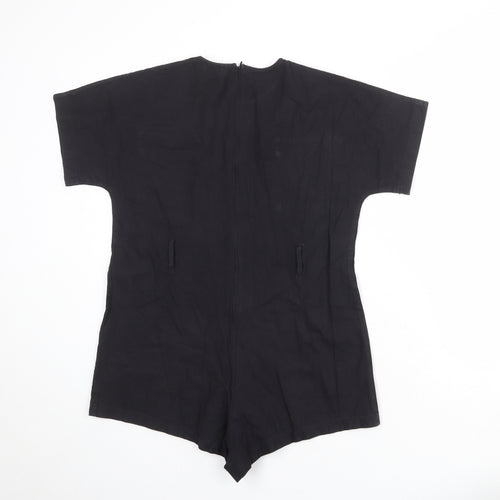PRETTYLITTLETHING Womens Black 100% Cotton Playsuit One-Piece Size 8 Zip