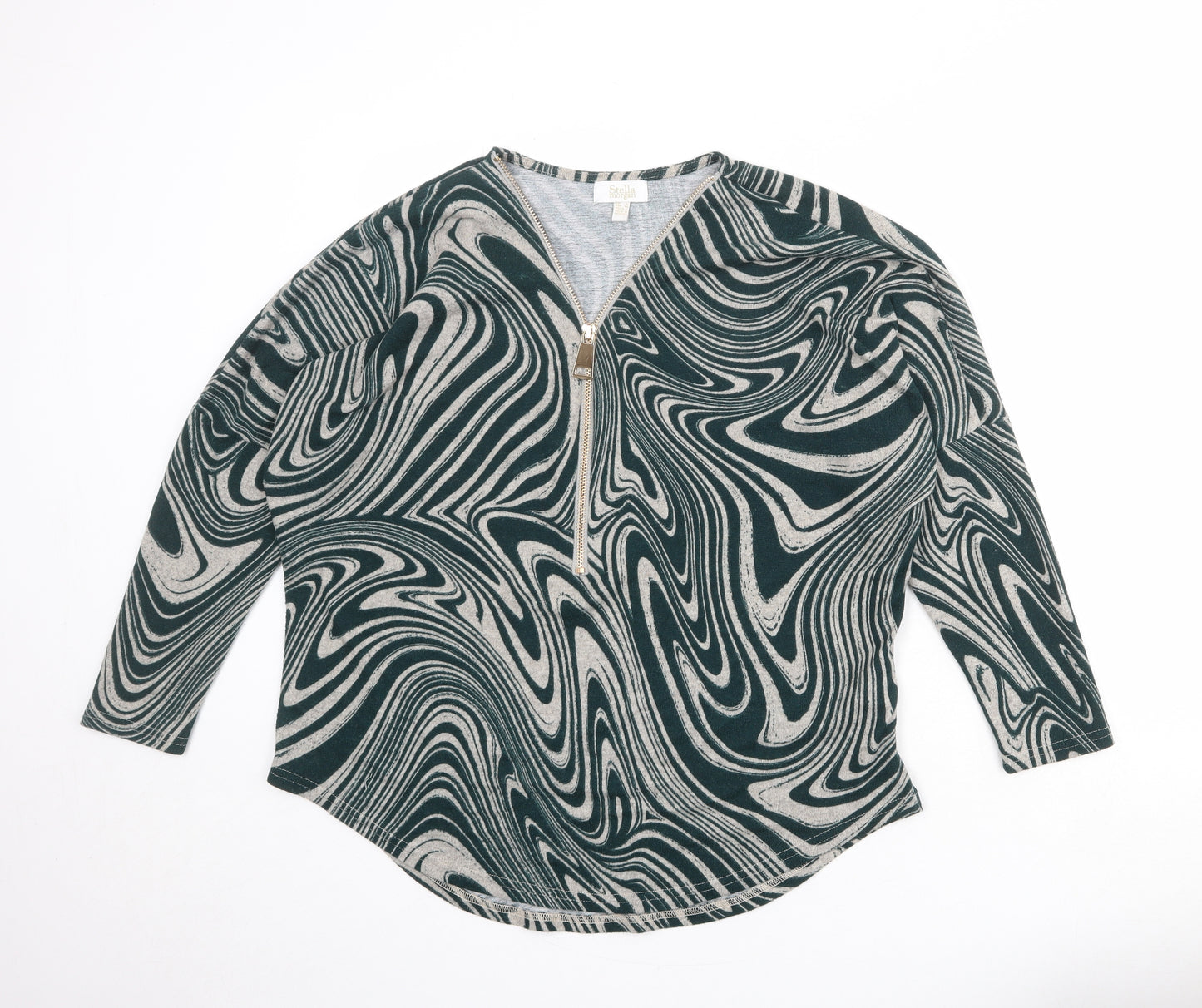 Stella Morgan Womens Grey V-Neck Geometric Polyester Pullover Jumper Size 12 - Marble Print Zip