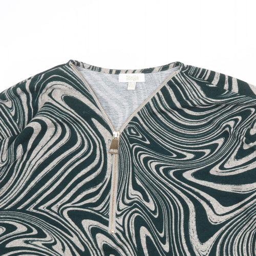Stella Morgan Womens Grey V-Neck Geometric Polyester Pullover Jumper Size 12 - Marble Print Zip