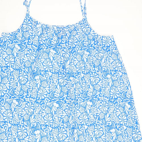 Marks and Spencer Womens Blue Geometric Viscose A-Line Size 16 Round Neck Pullover