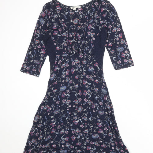 Fat Face Womens Blue Floral Viscose A-Line Size 10 Round Neck Pullover