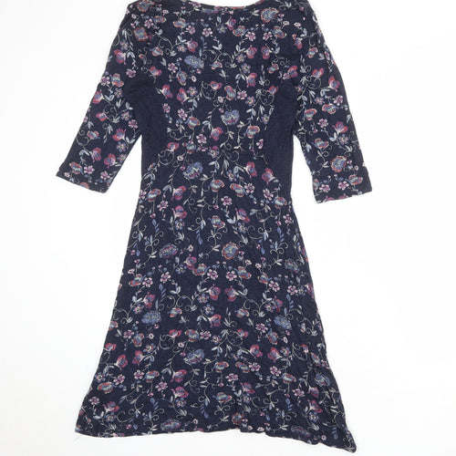 Fat Face Womens Blue Floral Viscose A-Line Size 10 Round Neck Pullover