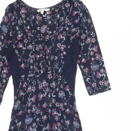 Fat Face Womens Blue Floral Viscose A-Line Size 10 Round Neck Pullover