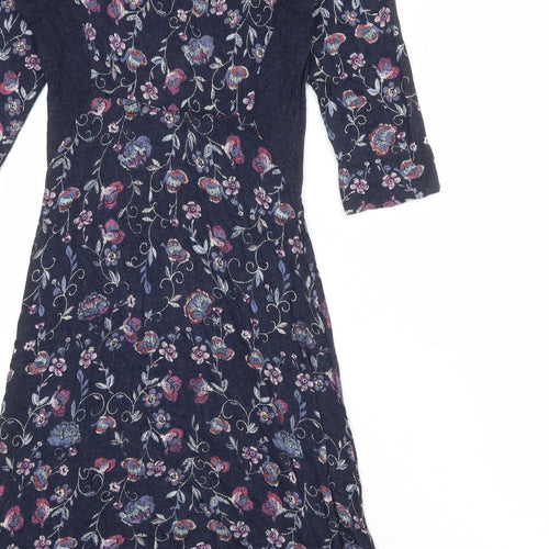 Fat Face Womens Blue Floral Viscose A-Line Size 10 Round Neck Pullover