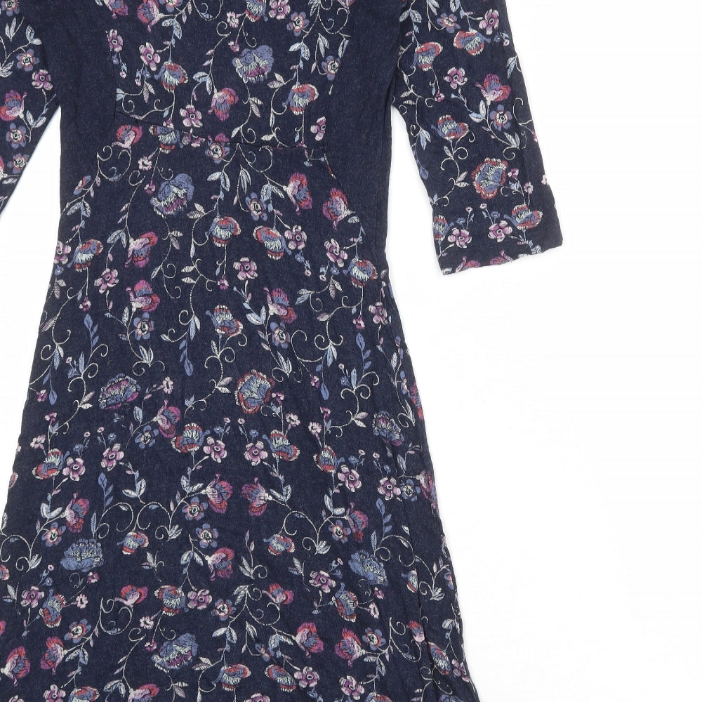 Fat Face Womens Blue Floral Viscose A-Line Size 10 Round Neck Pullover