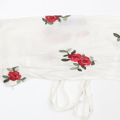 Fashion Union Womens White Floral 100% Cotton Cropped Blouse Size 8 Off the Shoulder