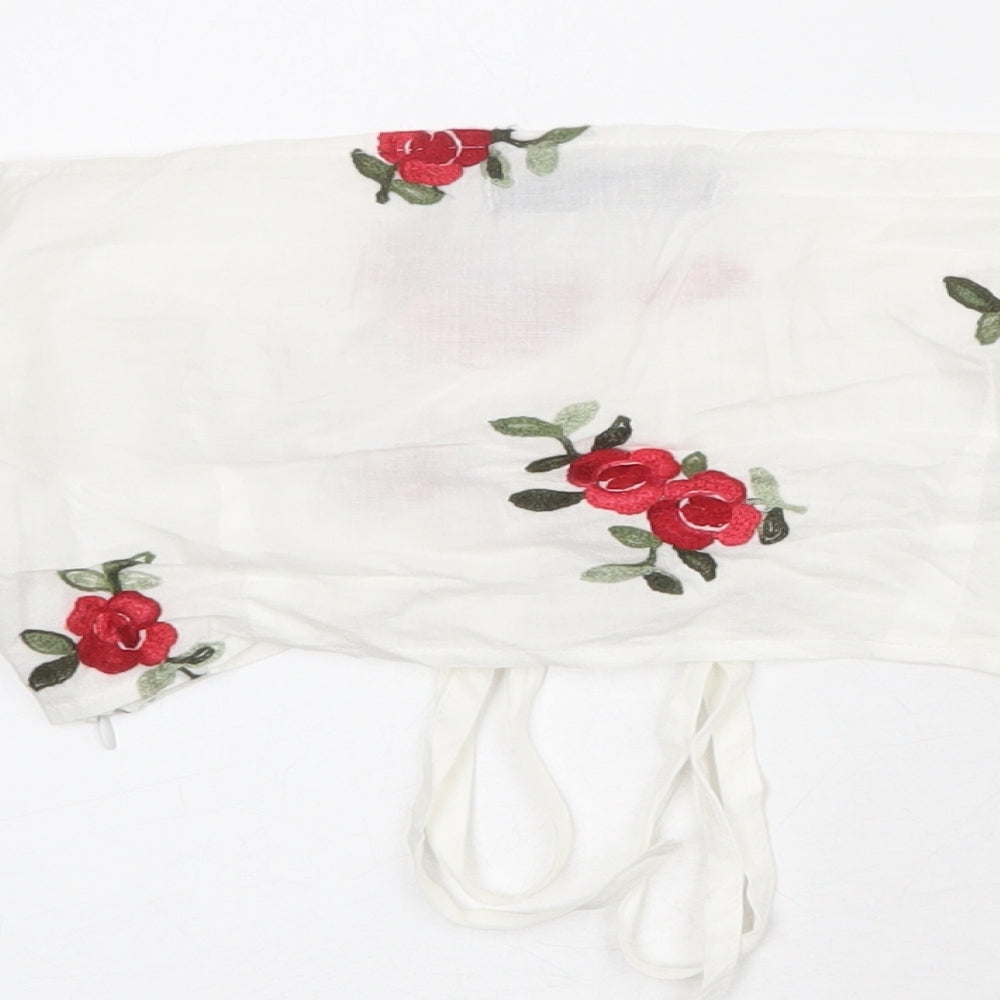 Fashion Union Womens White Floral 100% Cotton Cropped Blouse Size 8 Off the Shoulder