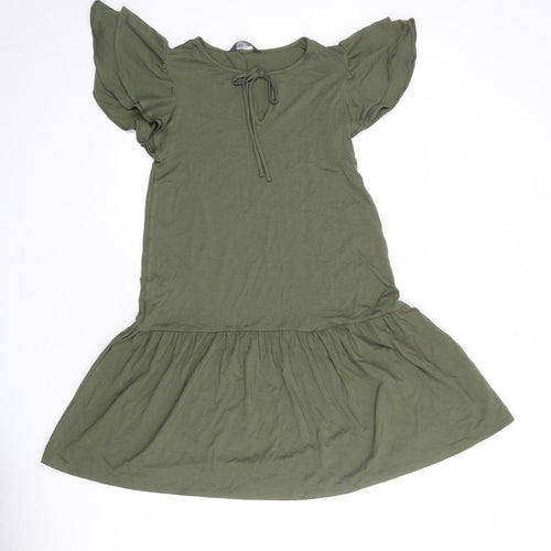 Marks and Spencer Womens Green Viscose A-Line Size 8 Round Neck Pullover