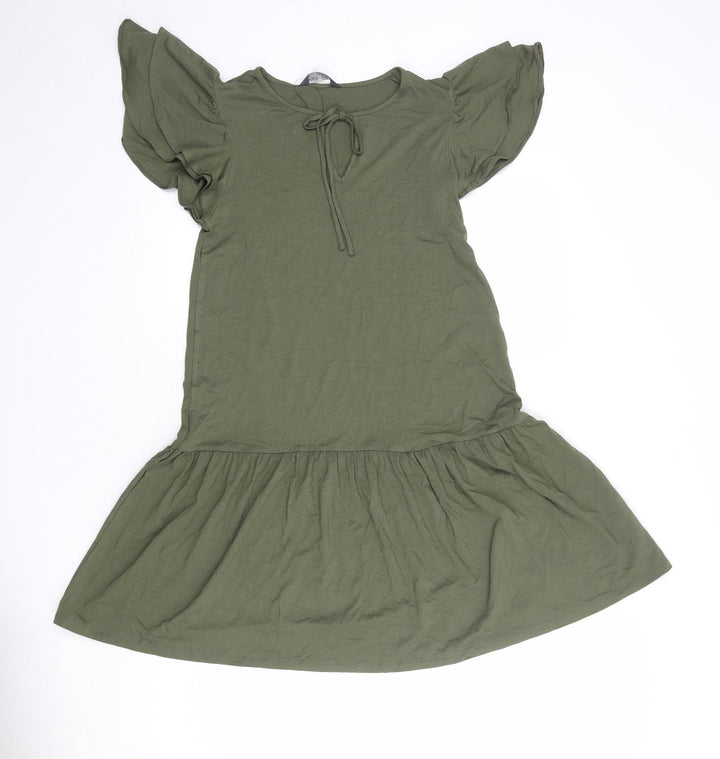 Marks and Spencer Womens Green Viscose A-Line Size 8 Round Neck Pullover