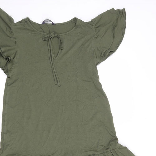 Marks and Spencer Womens Green Viscose A-Line Size 8 Round Neck Pullover