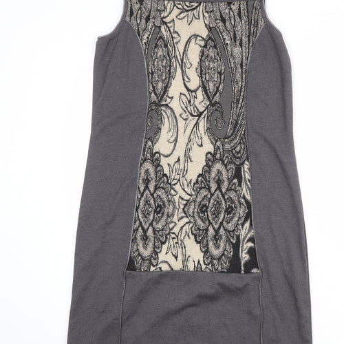 Crisca Womens Grey Geometric Polyester Shift Size S Round Neck Zip