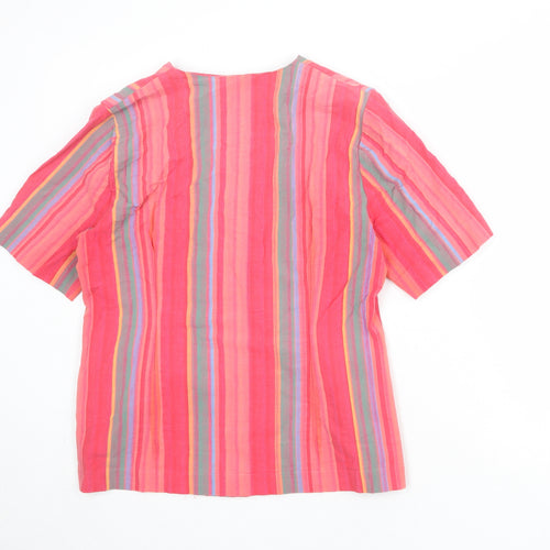 Original Womens Multicoloured Striped 100% Cotton Basic Button-Up Size 14 V-Neck