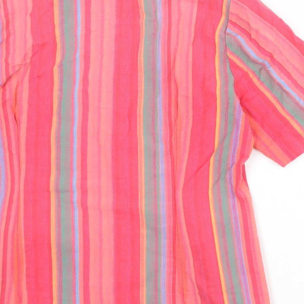 Original Womens Multicoloured Striped 100% Cotton Basic Button-Up Size 14 V-Neck