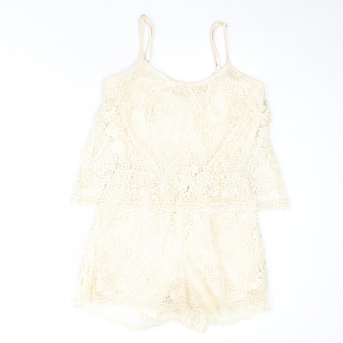 Rebel Womens Beige Floral Polyester Playsuit One-Piece Size M Pullover