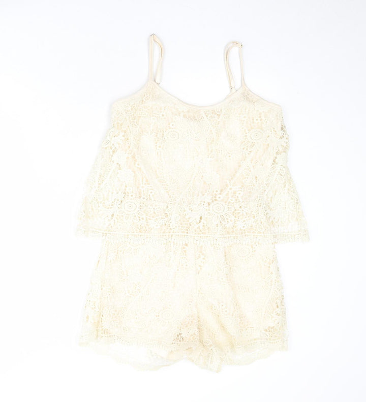 Rebel Womens Beige Floral Polyester Playsuit One-Piece Size M Pullover