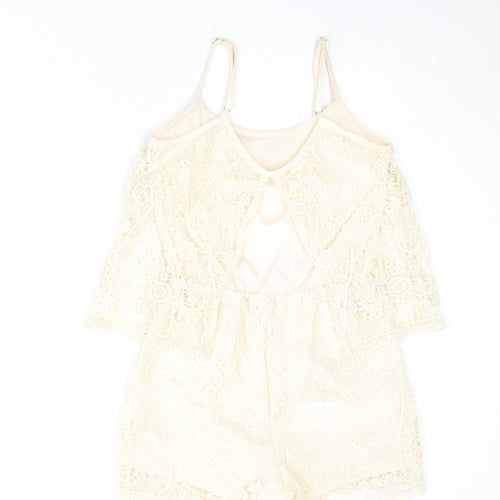 Rebel Womens Beige Floral Polyester Playsuit One-Piece Size M Pullover