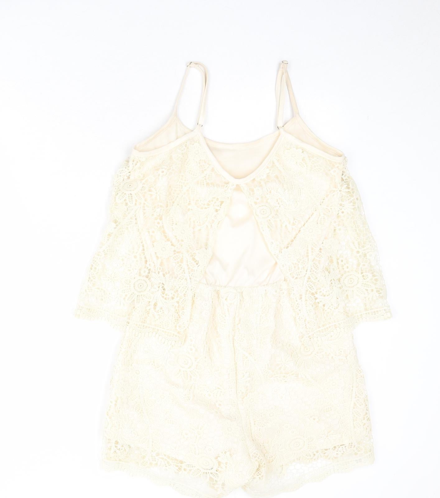 Rebel Womens Beige Floral Polyester Playsuit One-Piece Size M Pullover