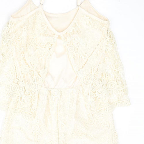 Rebel Womens Beige Floral Polyester Playsuit One-Piece Size M Pullover