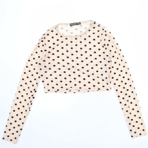 Nasty Gal Womens Pink Polka Dot Polyester Cropped T-Shirt Size 8 Boat Neck
