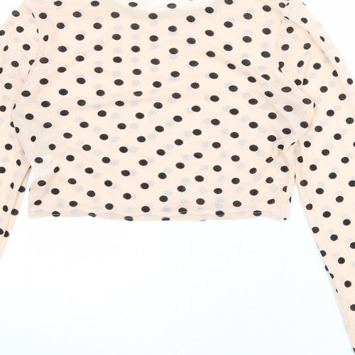 Nasty Gal Womens Pink Polka Dot Polyester Cropped T-Shirt Size 8 Boat Neck