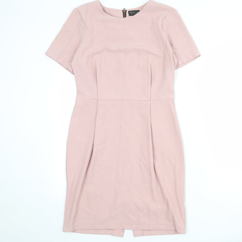 Topshop Womens Pink Polyester Shift Size 12 Round Neck Zip