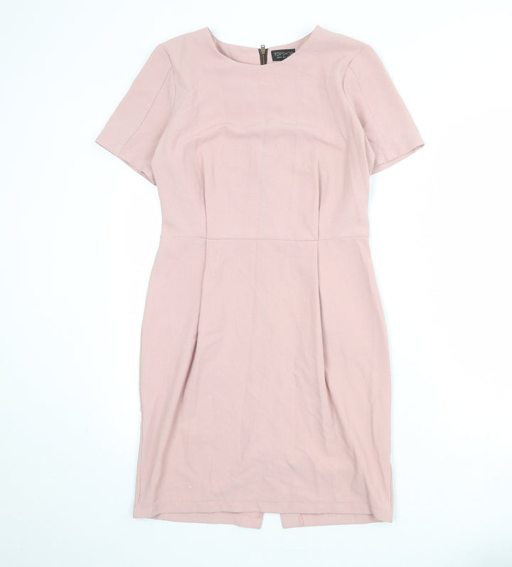 Topshop Womens Pink Polyester Shift Size 12 Round Neck Zip